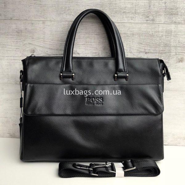Черный кожаный мужской портфель Hugo Boss
